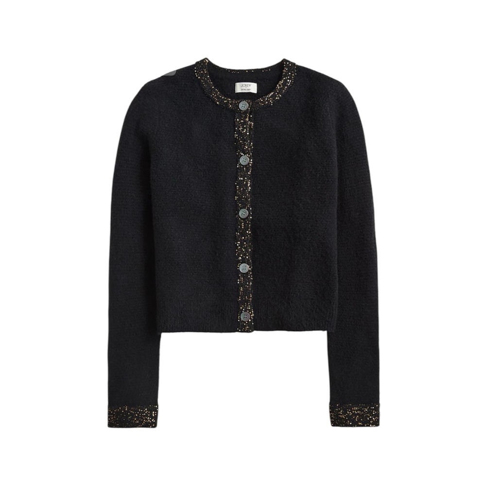J. Crew Women’s Sequin Cardigan Sweater in extra-soft yarn color Black M
